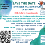 SAVE THE DATE! Intensive training course on EUSAIR